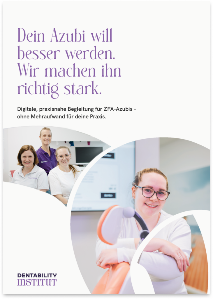 Titelseite des Handzettels für Praxisinhaber: „Dein Azubi will besser werden. Wir machen ihn richtig stark.“